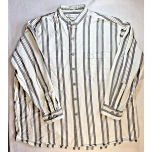 Geoffrey Beene shirt L gray stripe cotton nehru collar Dadcore weekend casual